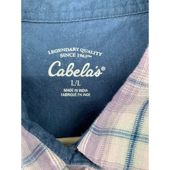 Cabela Womans Button Down with Pockets Short Sleeve  Large Purple | Blue Plaid - Picture 3 of 8